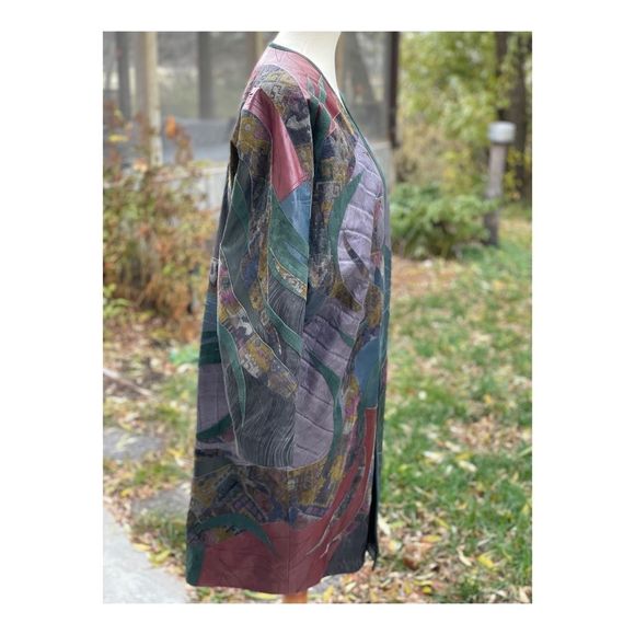 Vintage Streve Lamb Leather Coat Patchwork Open Front Oversized - Picture 6 of 11